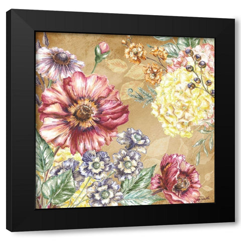 Wildflower Medley square gold I Black Modern Wood Framed Art Print by Tre Sorelle Studios