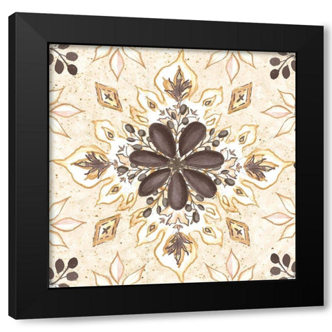 Warm Tribal Texture Floral Medallion Black Modern Wood Framed Art Print with Double Matting by Tre Sorelle Studios