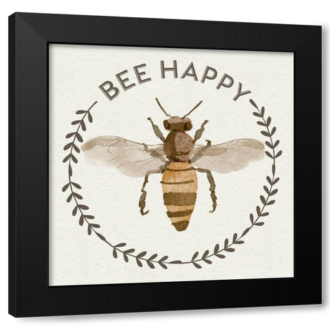 Bee Hive I-Bee Happy Black Modern Wood Framed Art Print with Double Matting by Bannarot