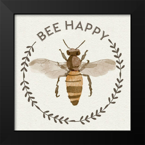 Bee Hive I-Bee Happy Black Modern Wood Framed Art Print by Bannarot