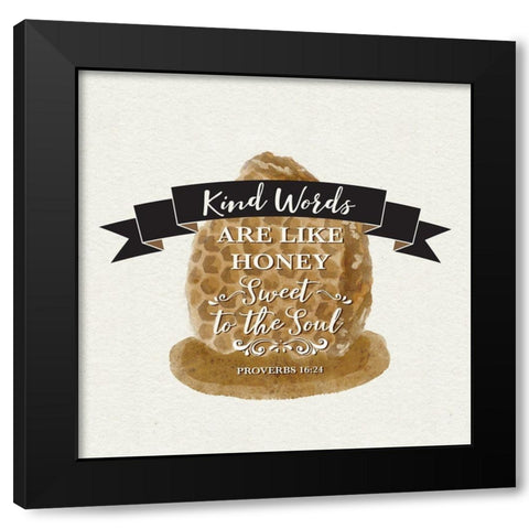 Bee Hive Sentiment II-Kind Words Black Modern Wood Framed Art Print with Double Matting by Bannarot