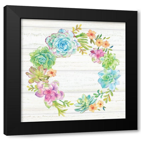 Sweet Succulents Wreath I Black Modern Wood Framed Art Print by Coulter, Cynthia