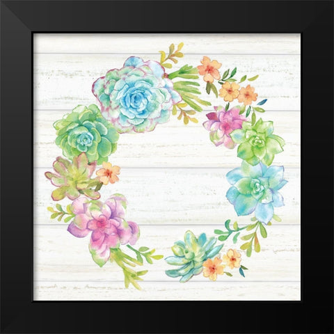 Sweet Succulents Wreath I Black Modern Wood Framed Art Print by Coulter, Cynthia