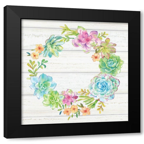 Sweet Succulents Wreath II Black Modern Wood Framed Art Print with Double Matting by Coulter, Cynthia