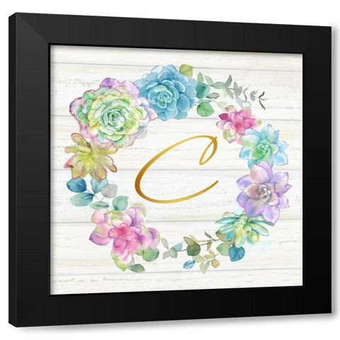 Sweet Succulents Wreath Monogram C gold Black Modern Wood Framed Art Print by Coulter, Cynthia