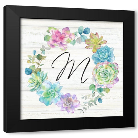 Sweet Succulents Wreath Monogram M Black Modern Wood Framed Art Print with Double Matting by Coulter, Cynthia