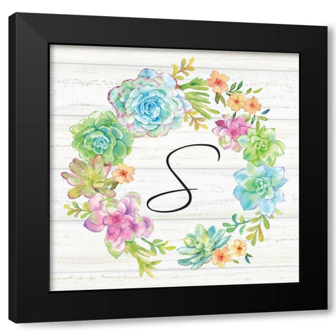 Sweet Succulents Wreath Monogram S Black Modern Wood Framed Art Print by Coulter, Cynthia