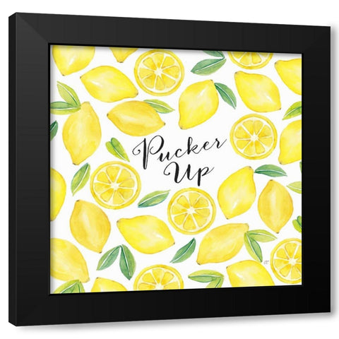 Fresh Fruit Sentiment V-Pucker Up Black Modern Wood Framed Art Print by Coulter, Cynthia