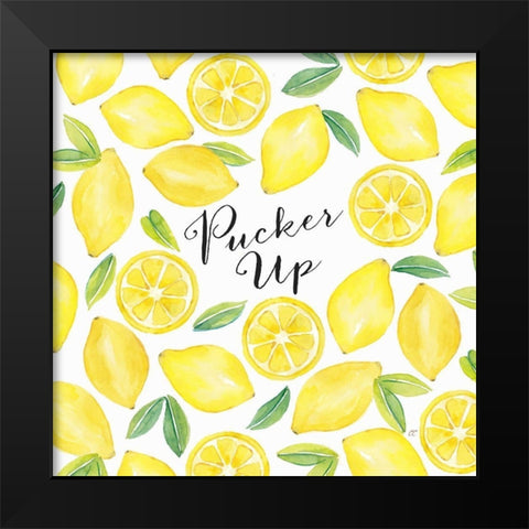 Fresh Fruit Sentiment V-Pucker Up Black Modern Wood Framed Art Print by Coulter, Cynthia