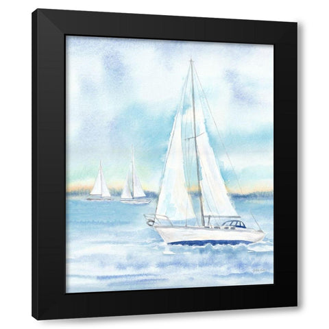 East Coast Lighthouse sailboat panel II Black Modern Wood Framed Art Print with Double Matting by Coulter, Cynthia