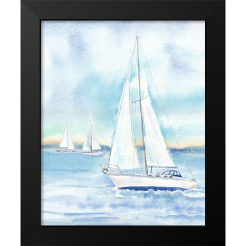 East Coast Lighthouse sailboat panel II Black Modern Wood Framed Art Print by Coulter, Cynthia