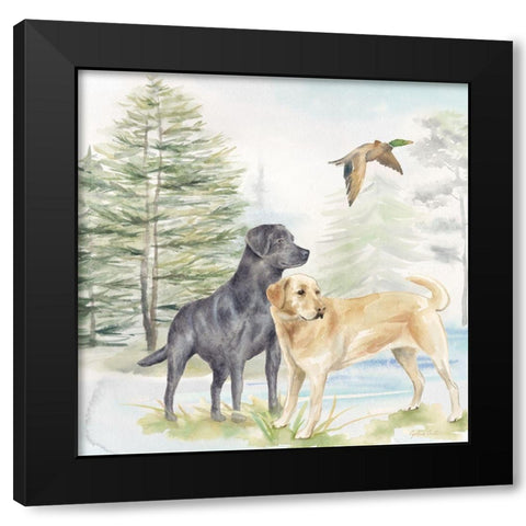 Woodland Dogs I Black Modern Wood Framed Art Print with Double Matting by Coulter, Cynthia