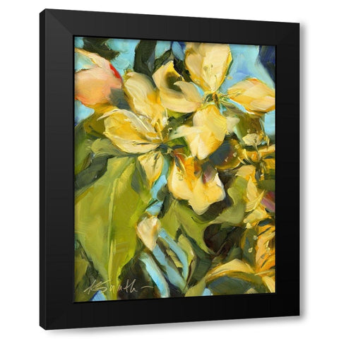 Golden Floral Black Modern Wood Framed Art Print by Smith, Kim