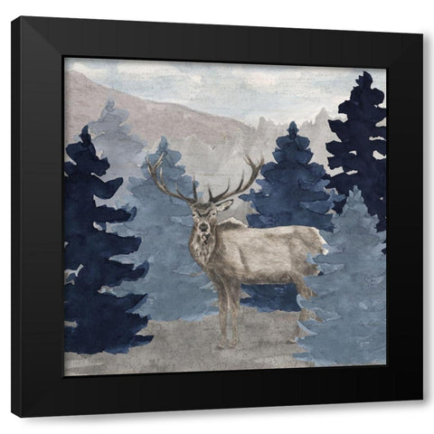 Blue Cliff Mountains scene III-Elk Black Modern Wood Framed Art Print by Reed, Tara