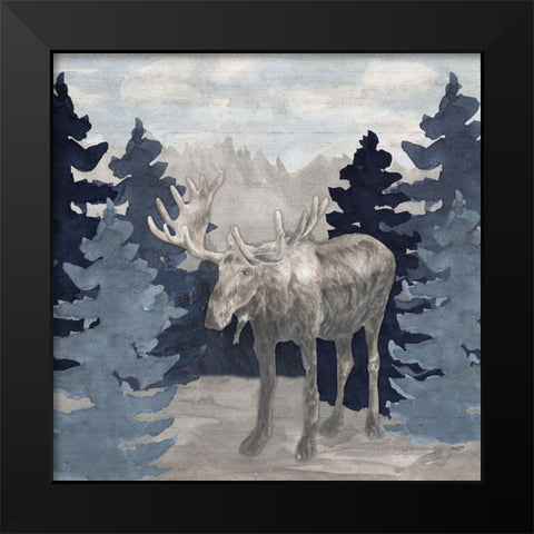 Blue Cliff Mountains scene IV-Moose Black Modern Wood Framed Art Print by Reed, Tara