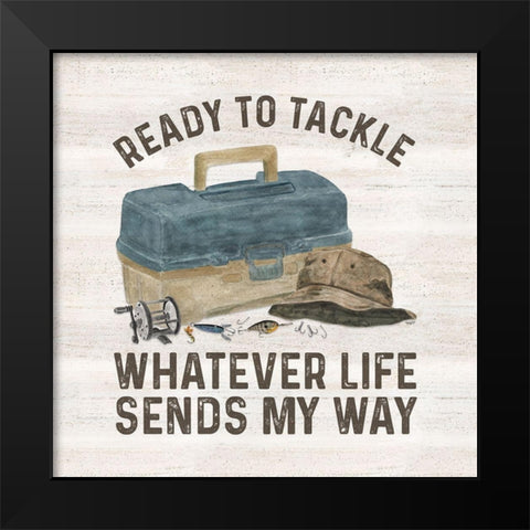 Less Talk More Fishing III-Tackle Black Modern Wood Framed Art Print by Reed, Tara