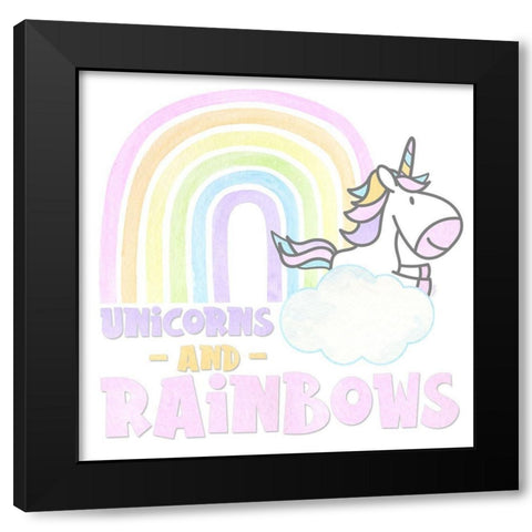 Pastel Rainbows V-Unicorns Black Modern Wood Framed Art Print with Double Matting by Reed, Tara