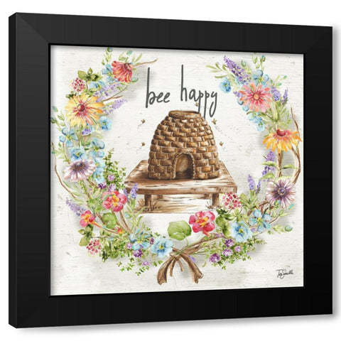 Honey Bee and Herb Blossom Wreath II Black Modern Wood Framed Art Print with Double Matting by Tre Sorelle Studios