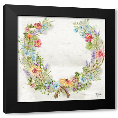 Herb Blossom Wreath Black Modern Wood Framed Art Print by Tre Sorelle Studios