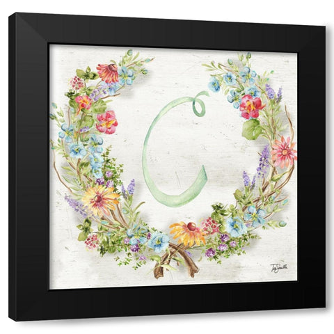 Herb Blossom Wreath Monogram C Black Modern Wood Framed Art Print by Tre Sorelle Studios