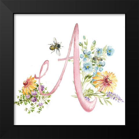 Watercolor Herb Blossom Monogram A Black Modern Wood Framed Art Print by Tre Sorelle Studios