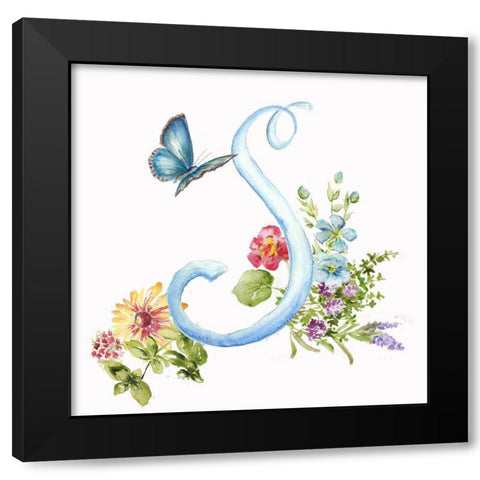Watercolor Herb Blossom Monogram S Black Modern Wood Framed Art Print with Double Matting by Tre Sorelle Studios