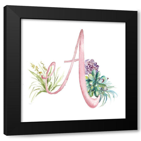 Watercolor Succulent Monogram A Black Modern Wood Framed Art Print by Tre Sorelle Studios