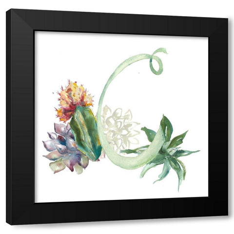 Watercolor Succulent Monogram C Black Modern Wood Framed Art Print by Tre Sorelle Studios