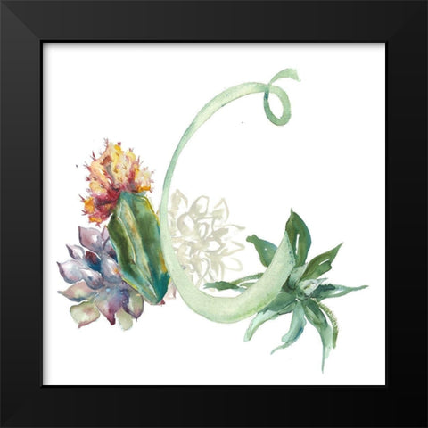 Watercolor Succulent Monogram C Black Modern Wood Framed Art Print by Tre Sorelle Studios