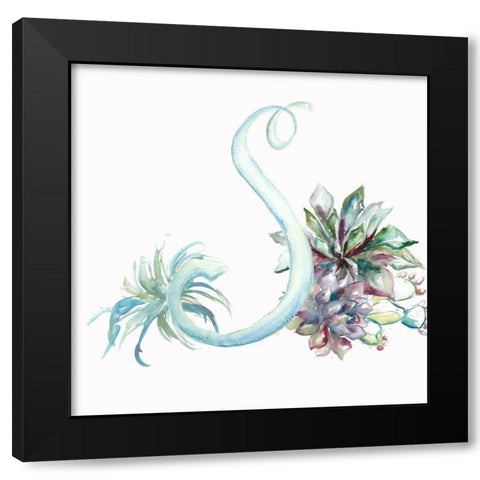 Watercolor Succulent Monogram S Black Modern Wood Framed Art Print with Double Matting by Tre Sorelle Studios