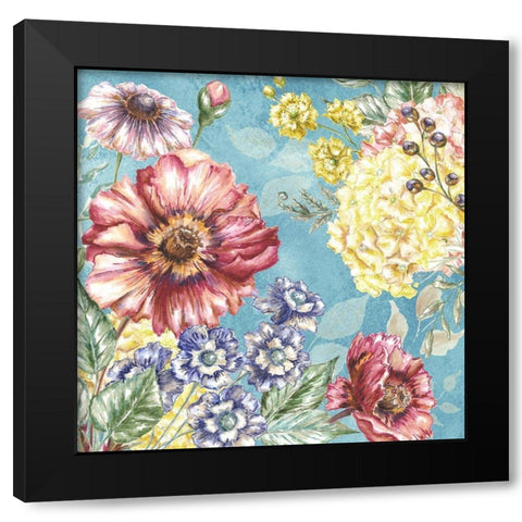 Wildflower Medley square blue I Black Modern Wood Framed Art Print by Tre Sorelle Studios