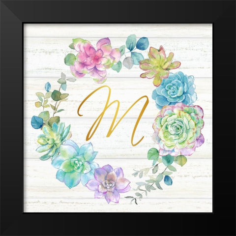 Sweet Succulents Wreath Monogram M gold Black Modern Wood Framed Art Print by Coulter, Cynthia