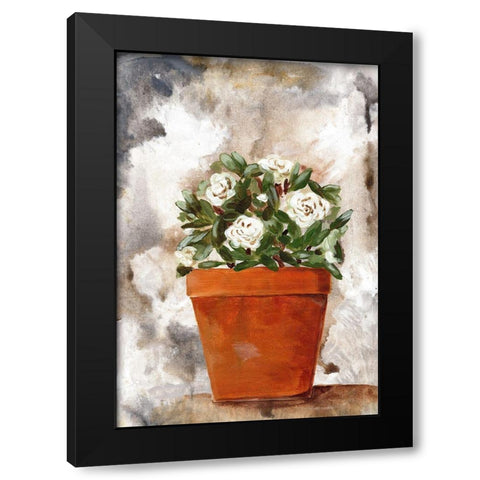 White Flower Clay Pot I Black Modern Wood Framed Art Print with Double Matting by Chapman, Marcy