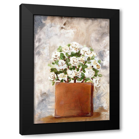 White Flower Clay Pot II Black Modern Wood Framed Art Print by Chapman, Marcy