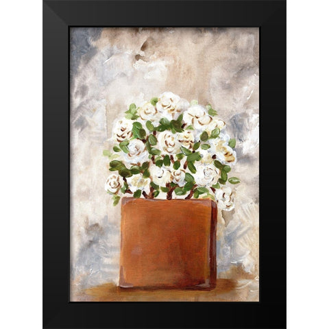 White Flower Clay Pot II Black Modern Wood Framed Art Print by Chapman, Marcy