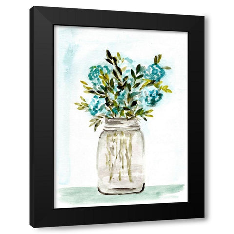 Blue Floral Mason Jar Black Modern Wood Framed Art Print with Double Matting by Chapman, Marcy