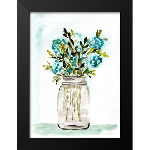 Blue Floral Mason Jar Black Modern Wood Framed Art Print by Chapman, Marcy