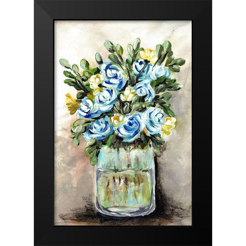 Blue and Yellow  Floral Mason Jar Black Modern Wood Framed Art Print by Chapman, Marcy