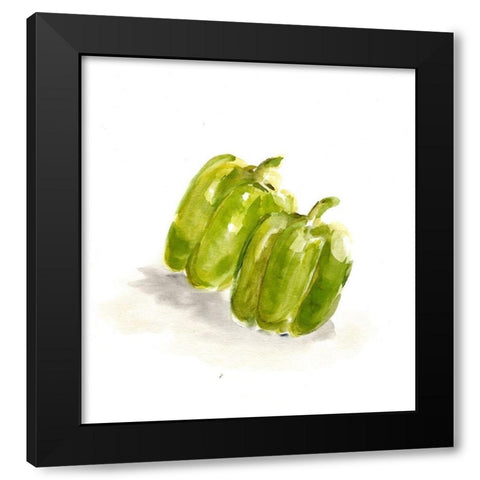 Veggie Sketch plain  VIII-Green Pepper Black Modern Wood Framed Art Print with Double Matting by Chapman, Marcy