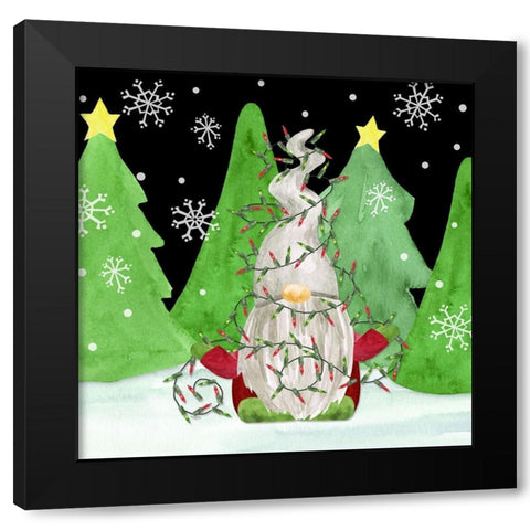 Gnome for Christmas III-Gnome Lights Black Modern Wood Framed Art Print by Reed, Tara