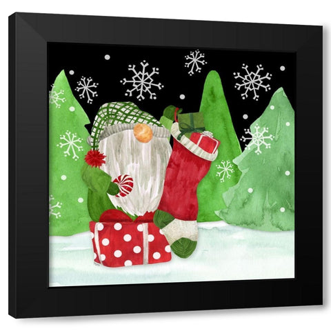Gnome for Christmas IV-Gnome Stocking Black Modern Wood Framed Art Print with Double Matting by Reed, Tara