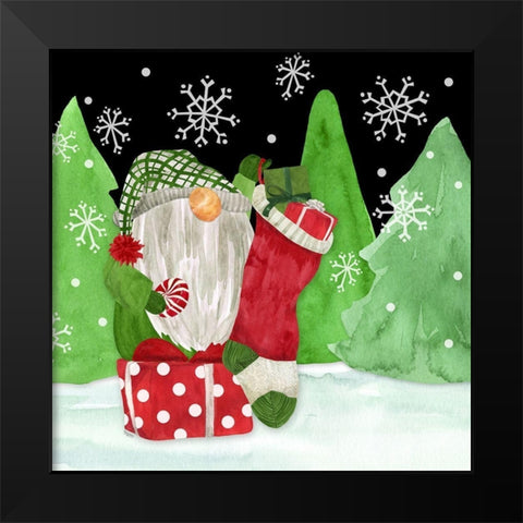 Gnome for Christmas IV-Gnome Stocking Black Modern Wood Framed Art Print by Reed, Tara