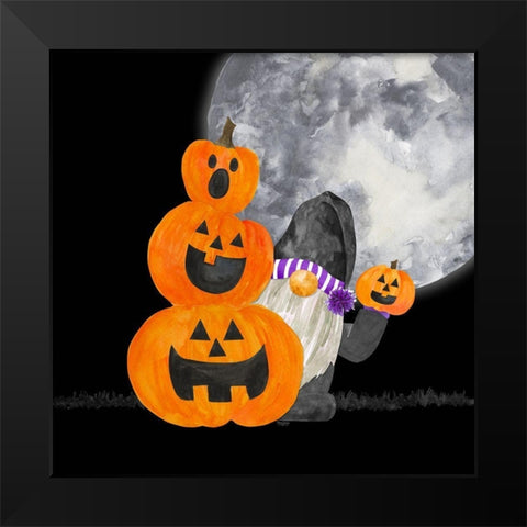 Gnomes of Halloween V-Pumpkins Black Modern Wood Framed Art Print by Reed, Tara