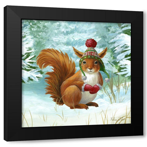 Winterscape IV-Squirrel Black Modern Wood Framed Art Print with Double Matting by Wilson, Kelsey