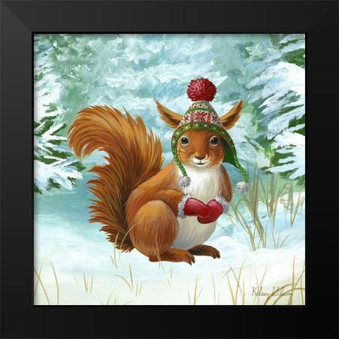 Winterscape IV-Squirrel Black Modern Wood Framed Art Print by Wilson, Kelsey