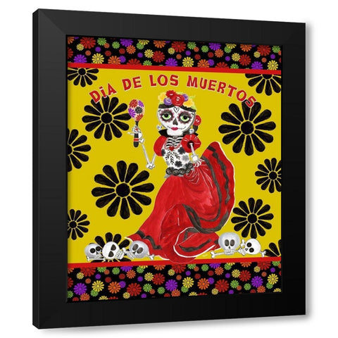 Day of the Dead portrait III-Dancing Woman gold and black Black Modern Wood Framed Art Print with Double Matting by Reed, Tara