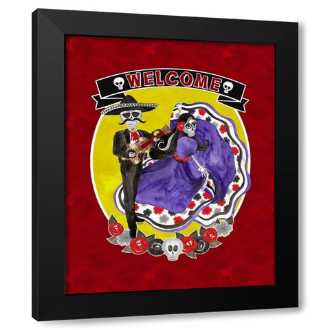 Day of the Dead portrait VI-Sugar Skull Couple welcome red Black Modern Wood Framed Art Print with Double Matting by Reed, Tara
