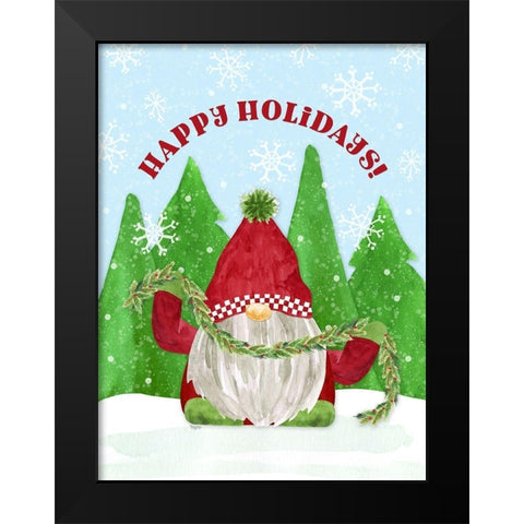 Gnome for Christmas portrait blue I-Holiday Black Modern Wood Framed Art Print by Reed, Tara
