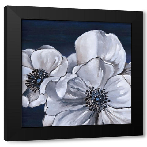 Blue and White Floral I Black Modern Wood Framed Art Print by Lee C