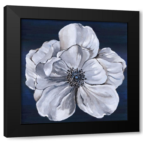 Blue and White Floral III Black Modern Wood Framed Art Print by Lee C